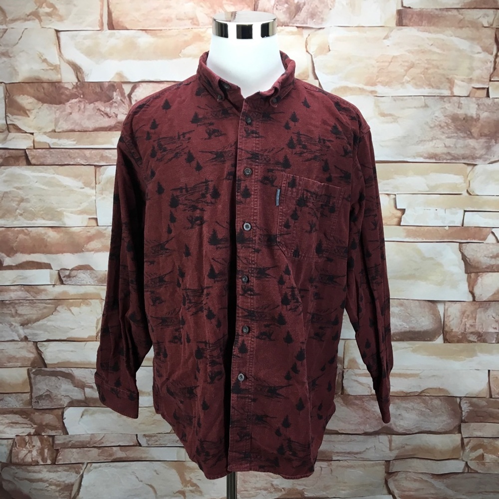 Woolrich Men’s Long Sleeve Tree Print Maroon Shirt